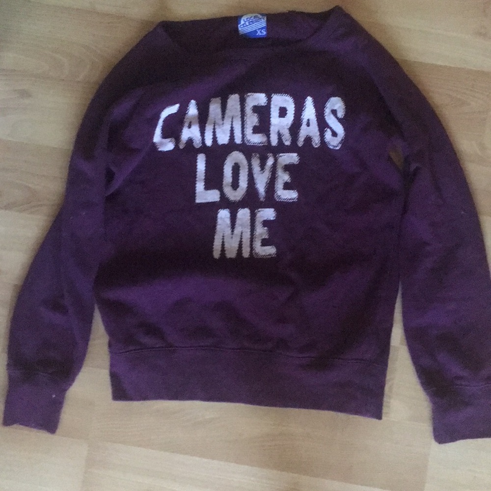 Maroon CAMERAS LOVE ME fleece sweater